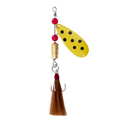 LUCKY STRIKE Weighted Spin Feather Yel Blk Spot LUCKY STRIKE Weighted Spin Feather Yel Blk Spot